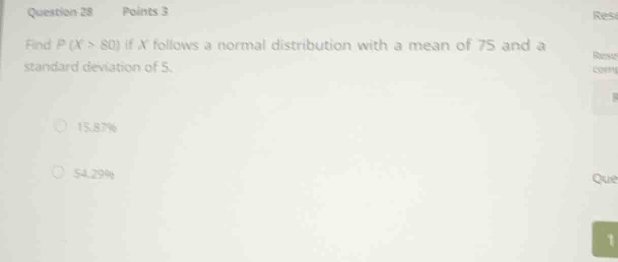 find \\(p(x > 80)\\) if \\(x\\) follows a normal distribution with a me…