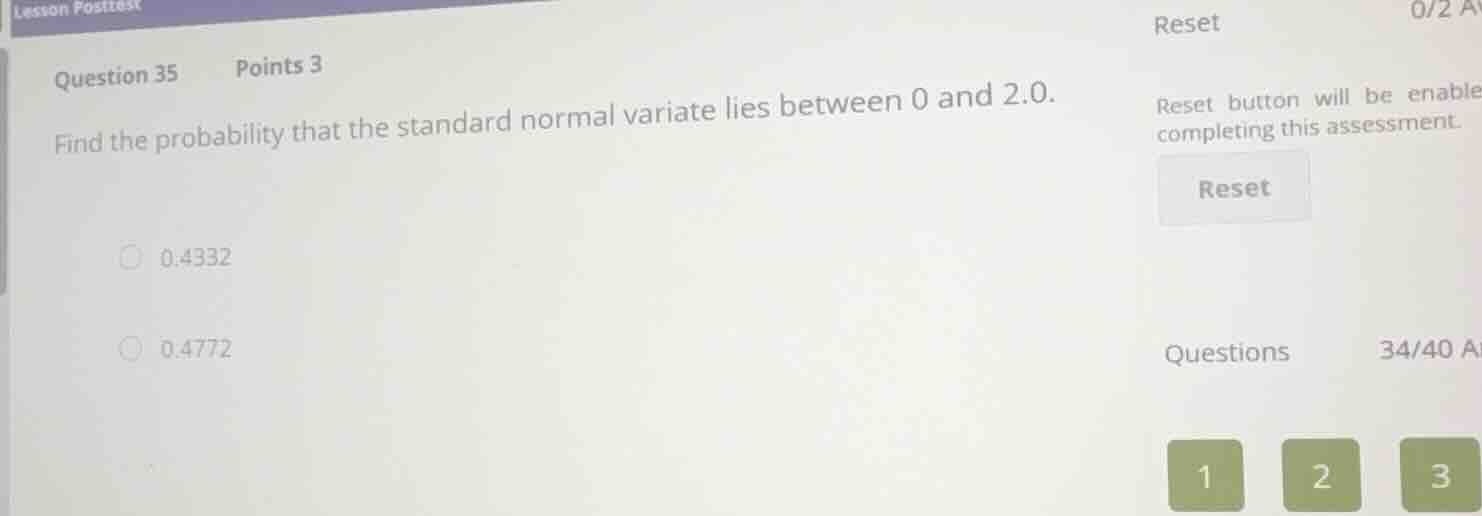 question 35 points 3 find the probability that the standard normal vari…