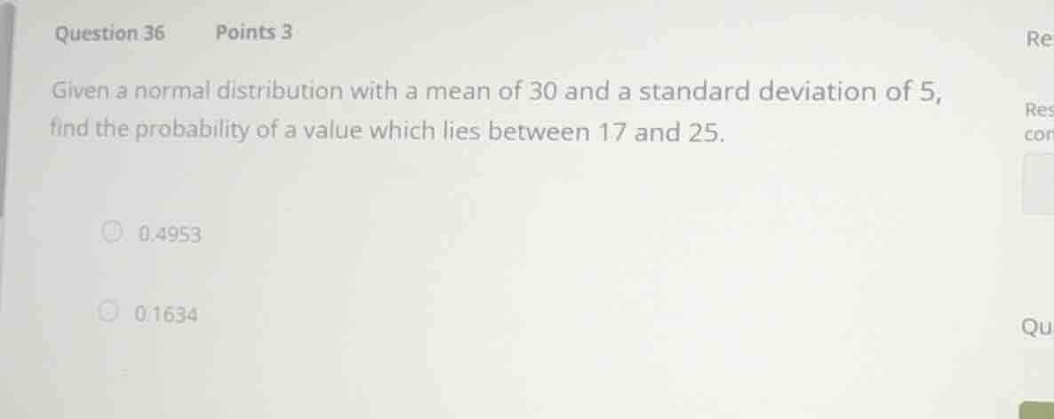 question 36 points 3 given a normal distribution with a mean of 30 and …