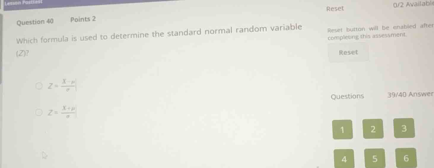 question 40 points 2 which formula is used to determine the standard no…