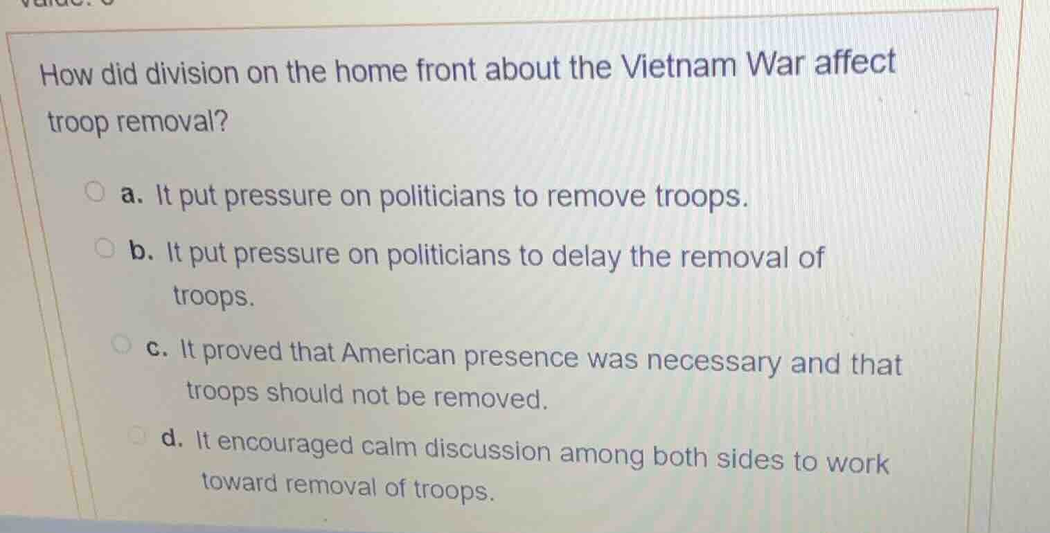 how did division on the home front about the vietnam war affect troop r…