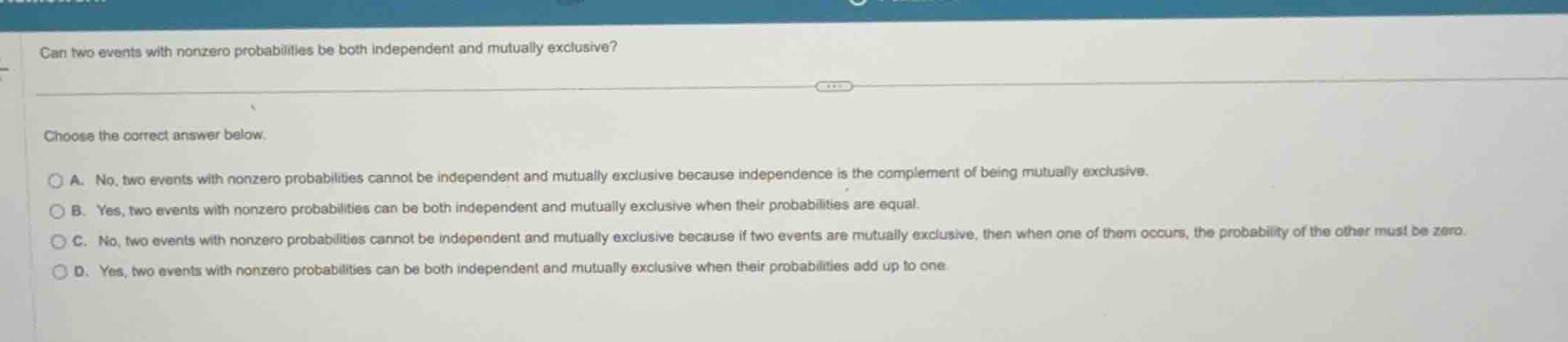 can two events with nonzero probabilities be both independent and mutua…