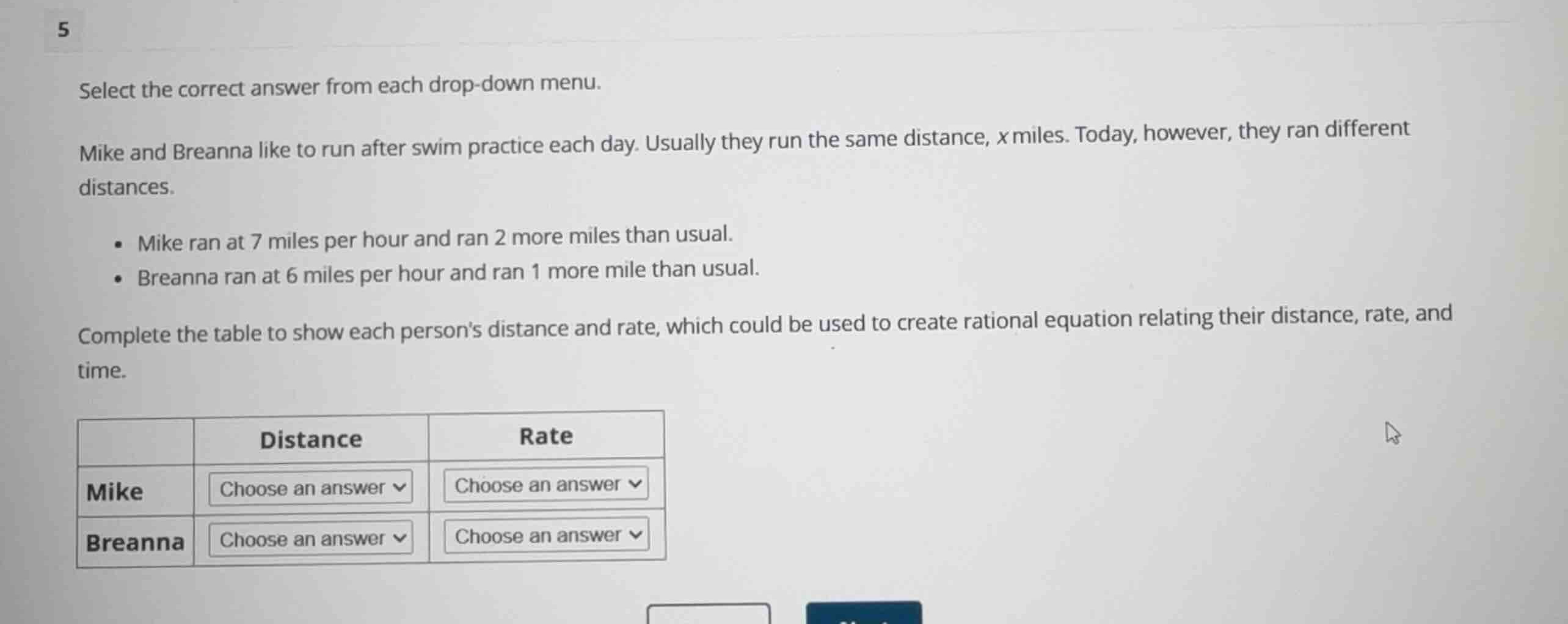 select the correct answer from each drop-down menu. mike and breanna li…