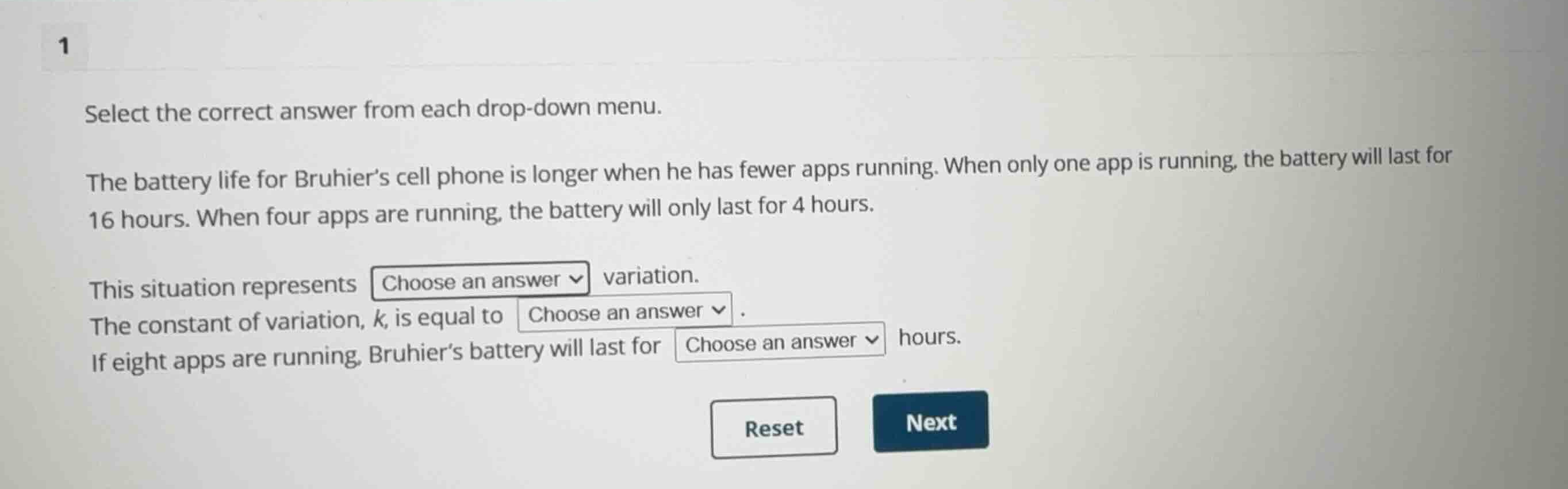 select the correct answer from each drop-down menu. the battery life fo…