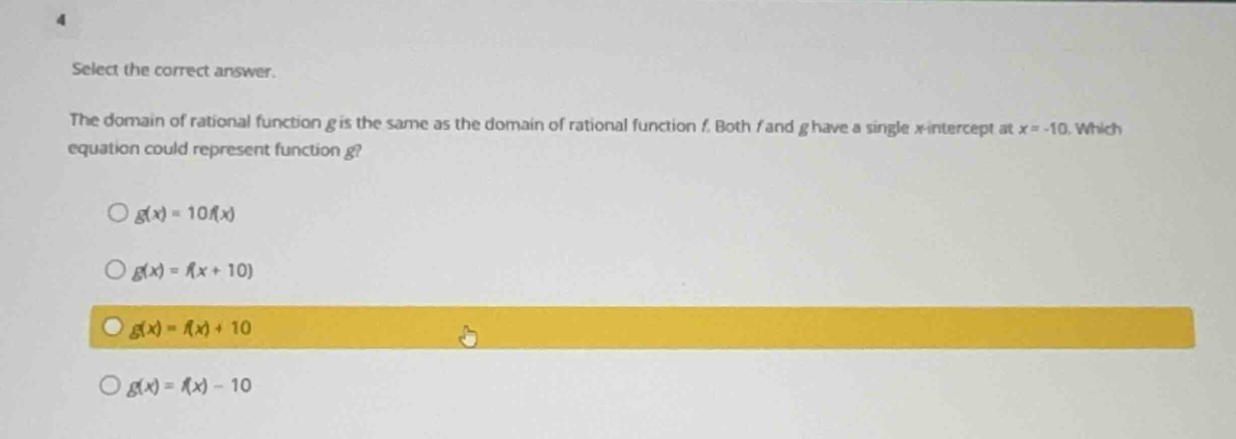 select the correct answer. the domain of rational function \\(g\\) is t…