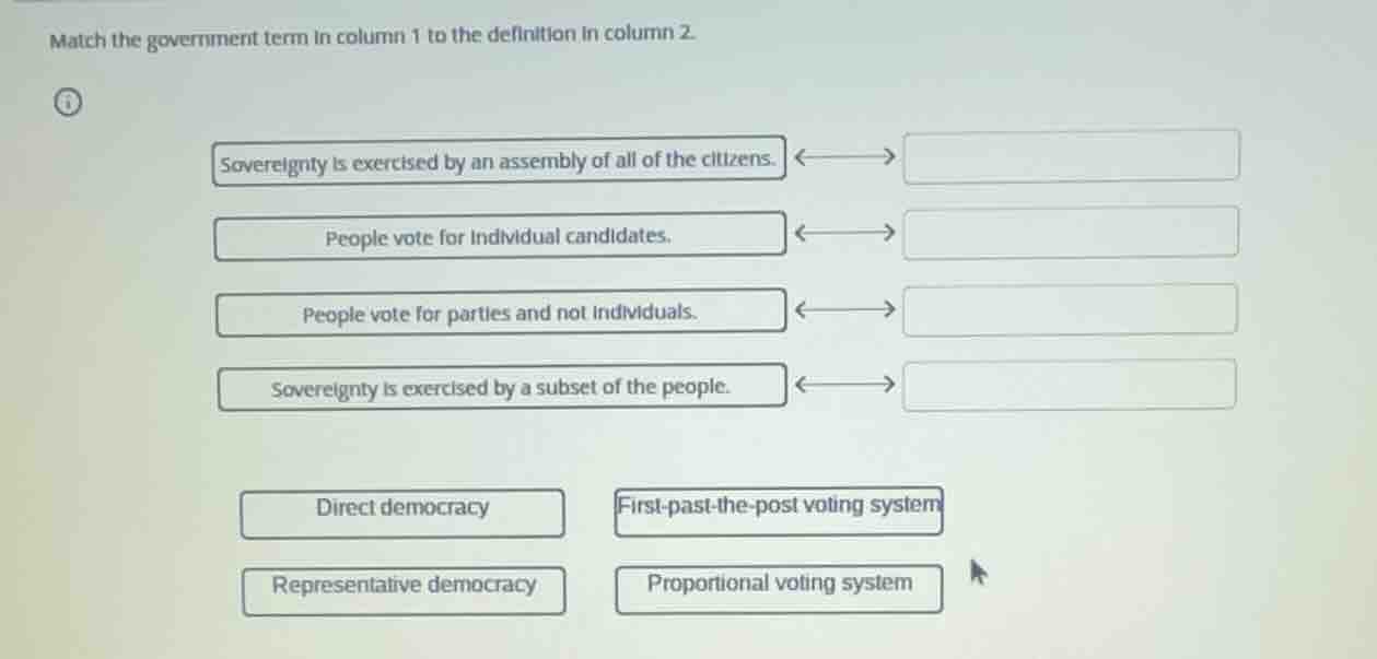 match the government term in column 1 to the definition in column 2. so…