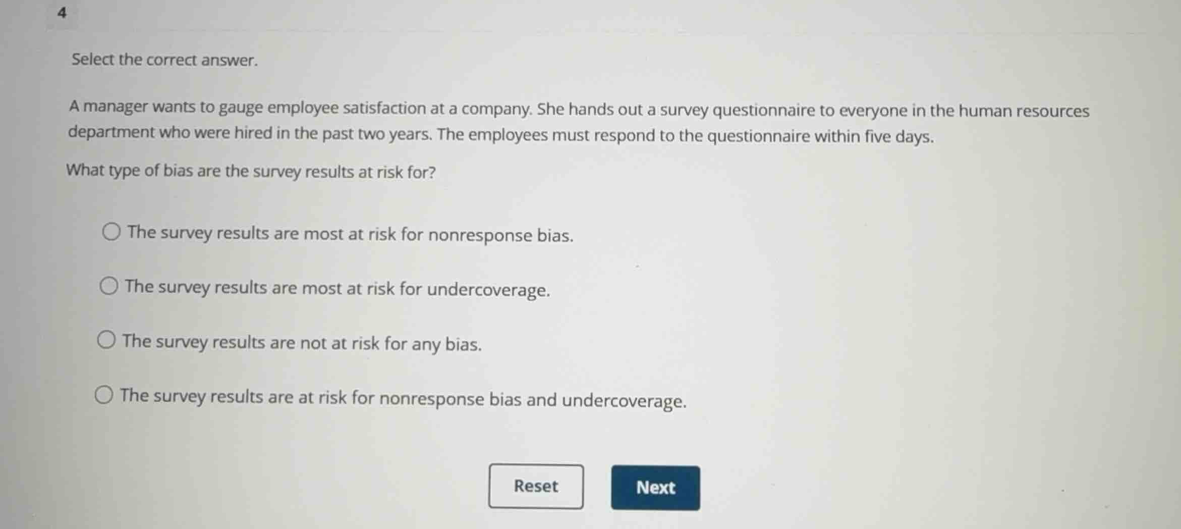 select the correct answer. a manager wants to gauge employee satisfacti…