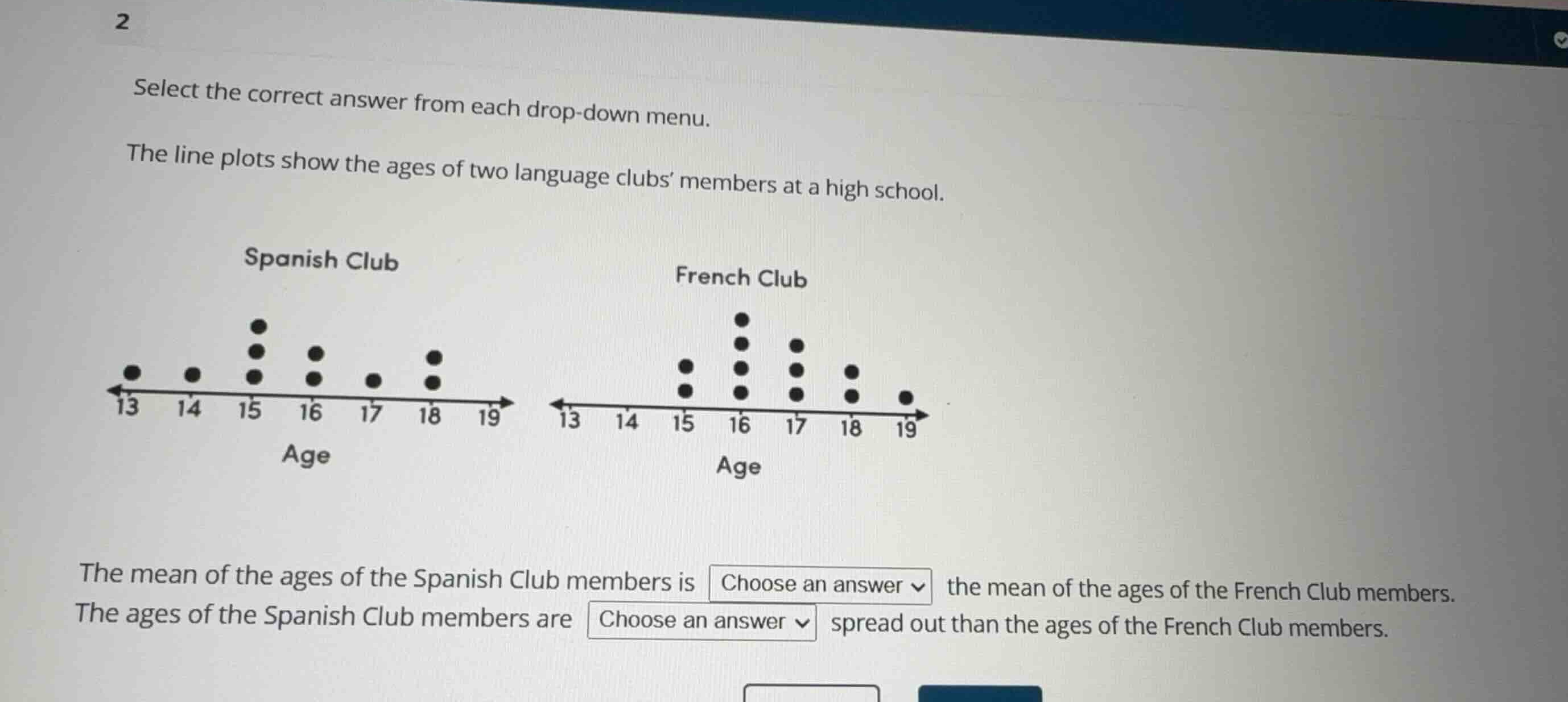 select the correct answer from each drop-down menu. the line plots show…