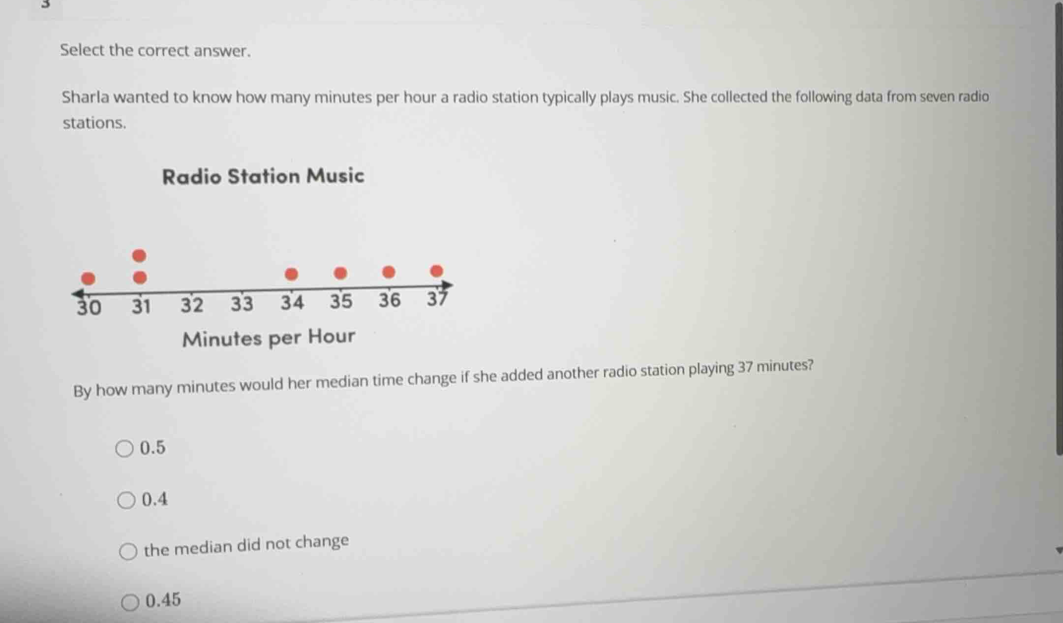select the correct answer. sharla wanted to know how many minutes per h…