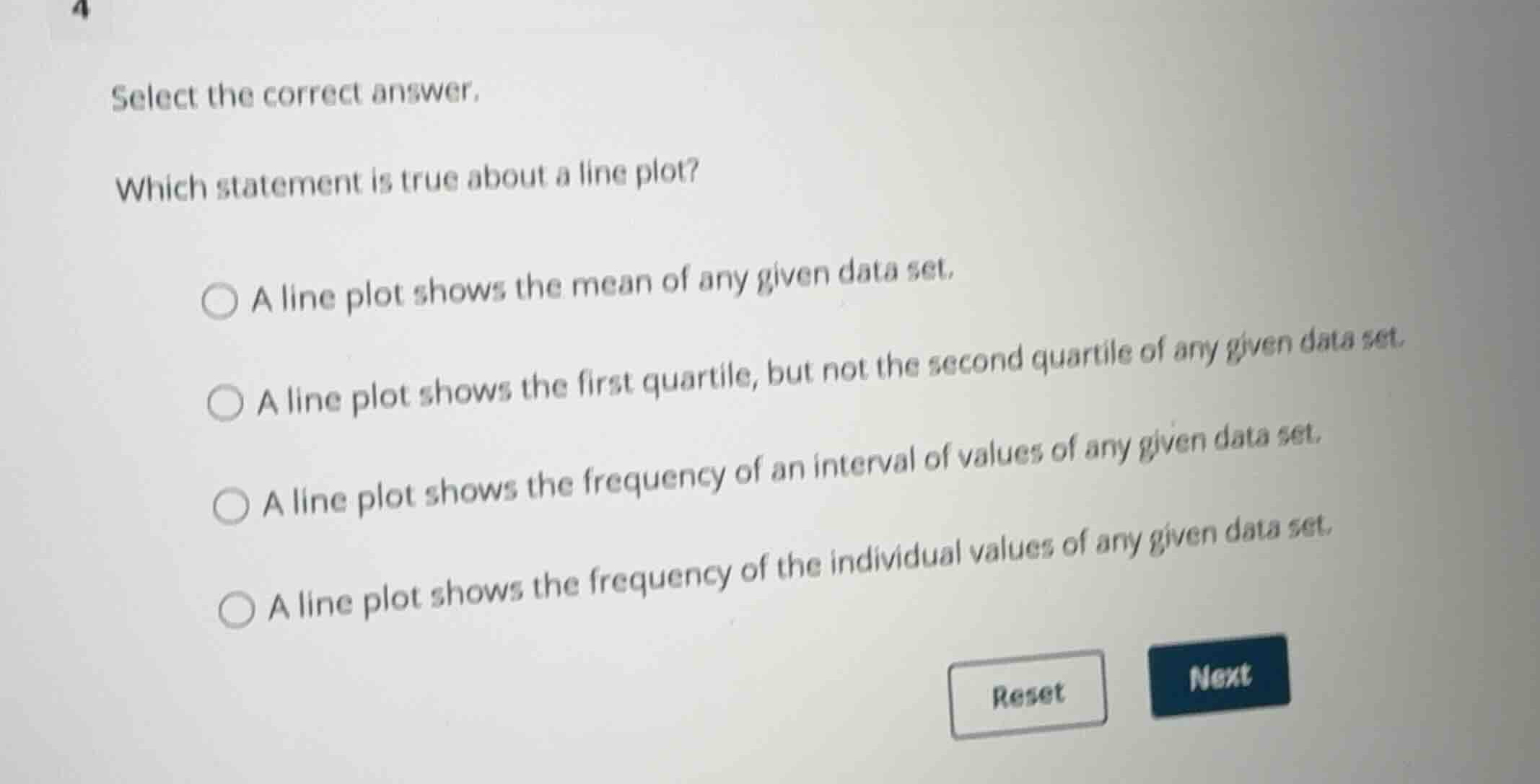 select the correct answer. which statement is true about a line plot? -…
