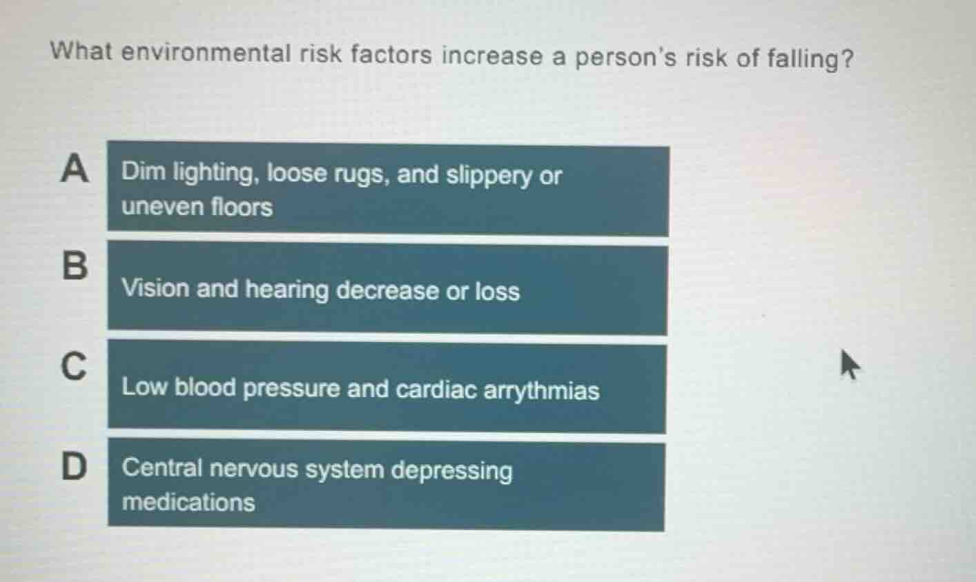 what environmental risk factors increase a persons risk of falling? a d…