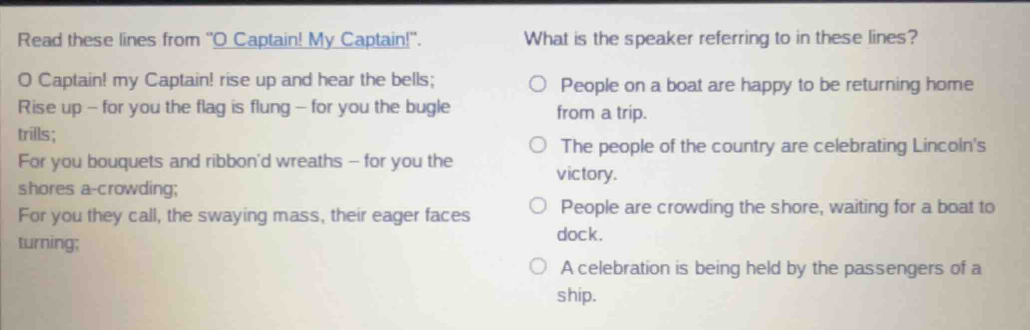 read these lines from \o captain! my captain!\. o captain! my captain! …