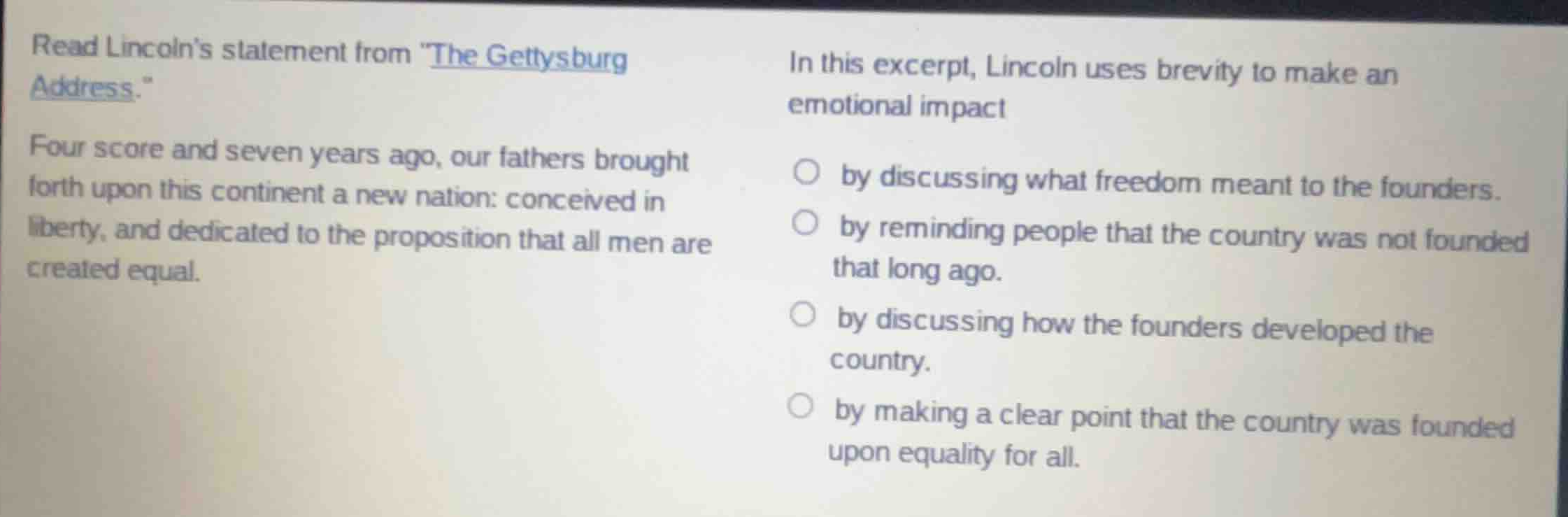 read lincolns statement from \the gettysburg address.\ four score and s…