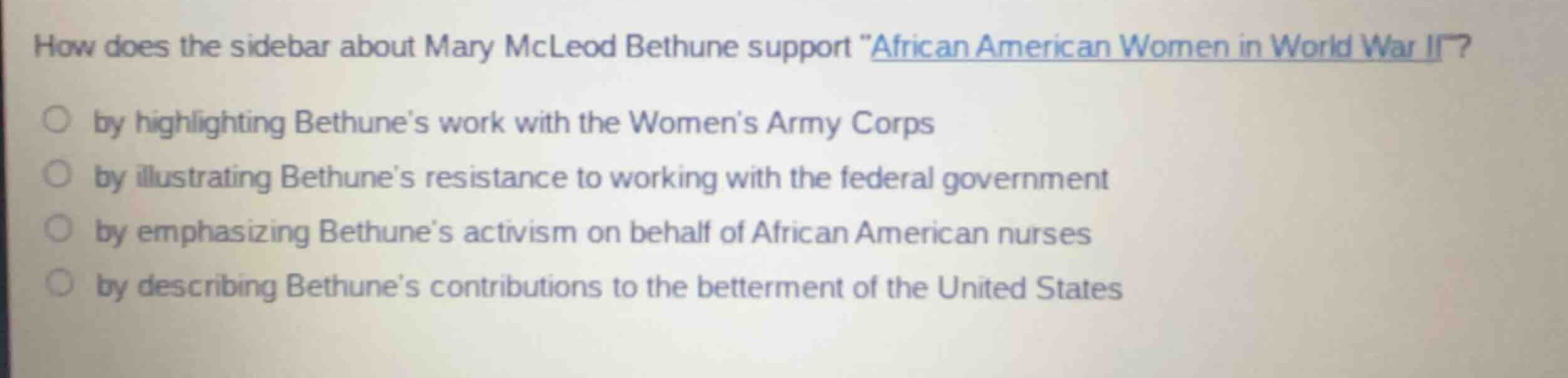 how does the sidebar about mary mcleod bethune support \african america…