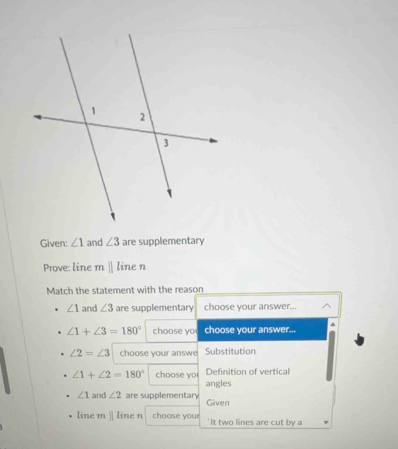 given: \\(\\angle 1\\) and \\(\\angle 3\\) are supplementary prove: lin…