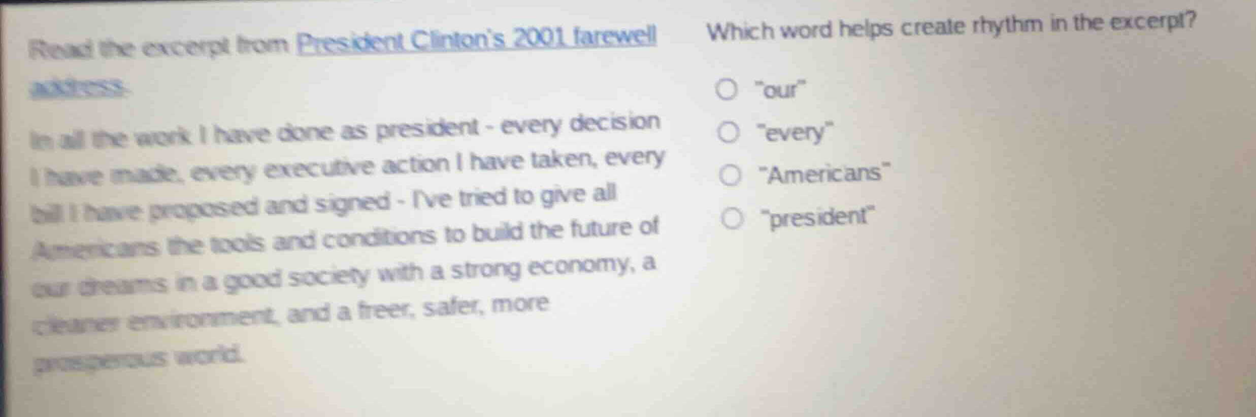 read the excerpt from president clintons 2001 farewell address. in all …