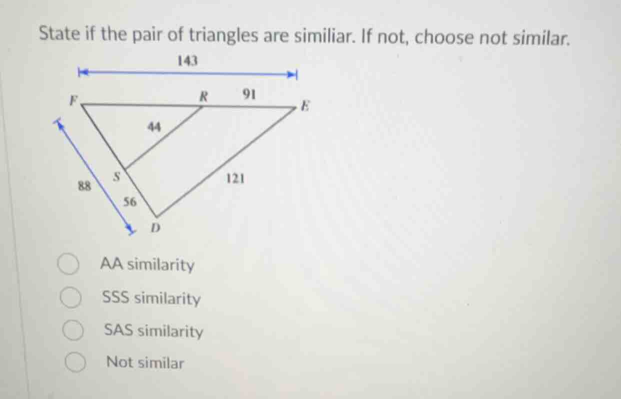 state if the pair of triangles are similiar. if not, choose not similar…