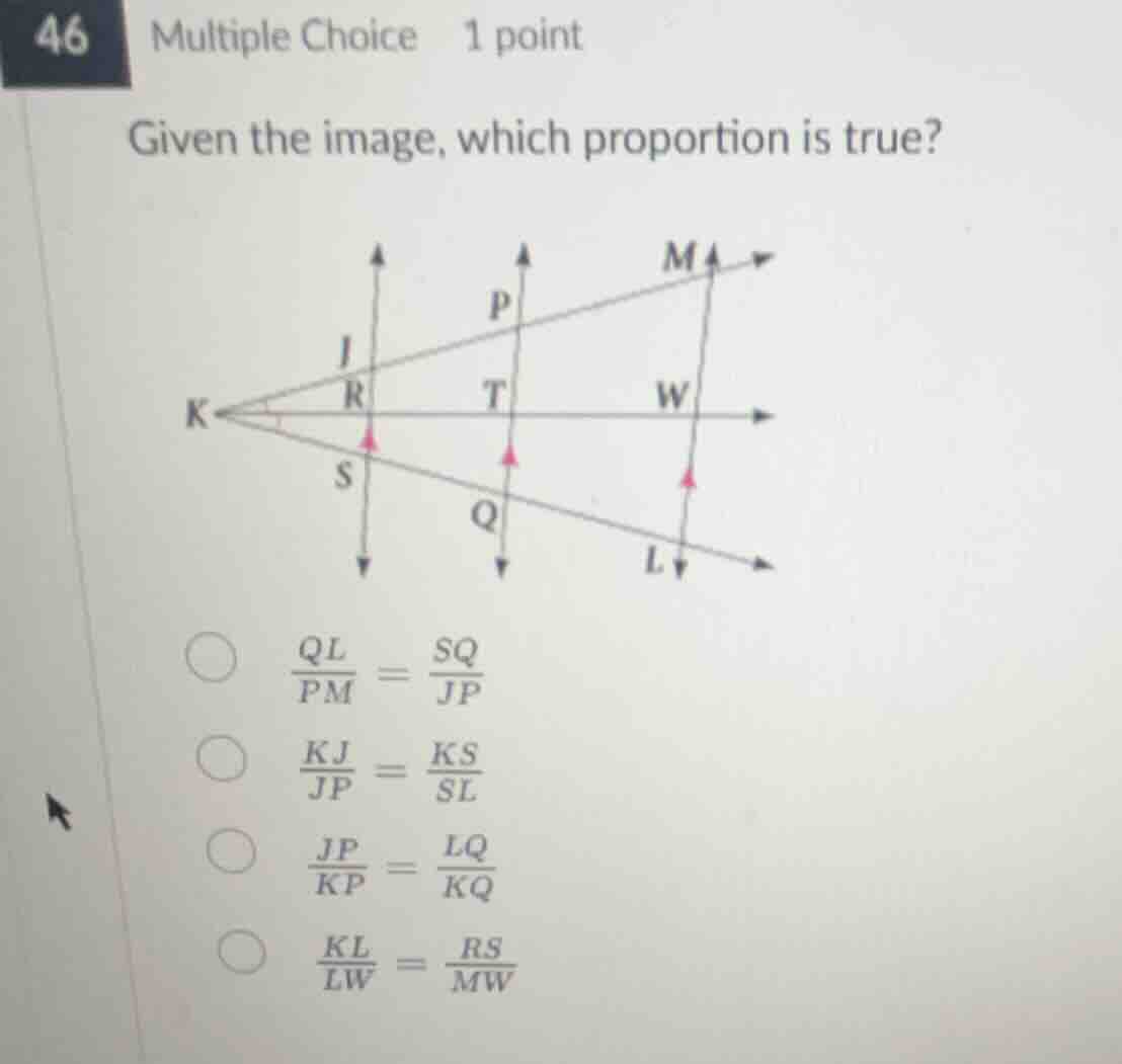 given the image, which proportion is true? \\(\\frac{ql}{pm} = \\frac{s…