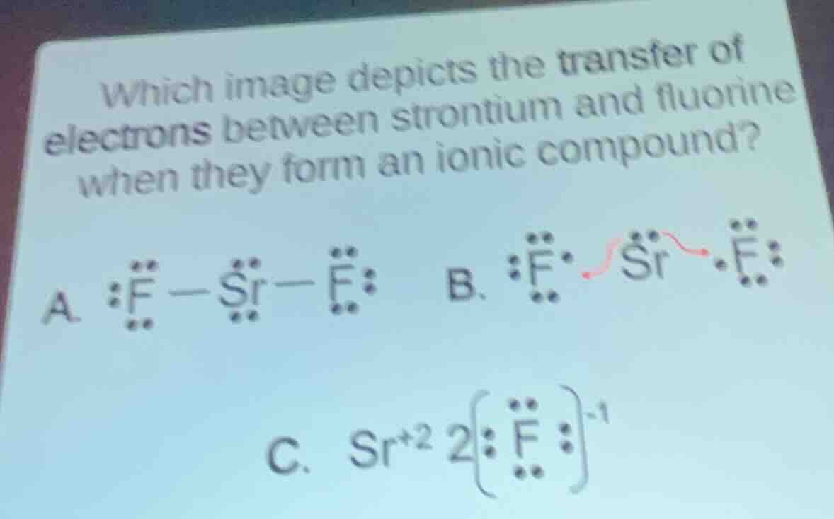 which image depicts the transfer of electrons between strontium and flu…