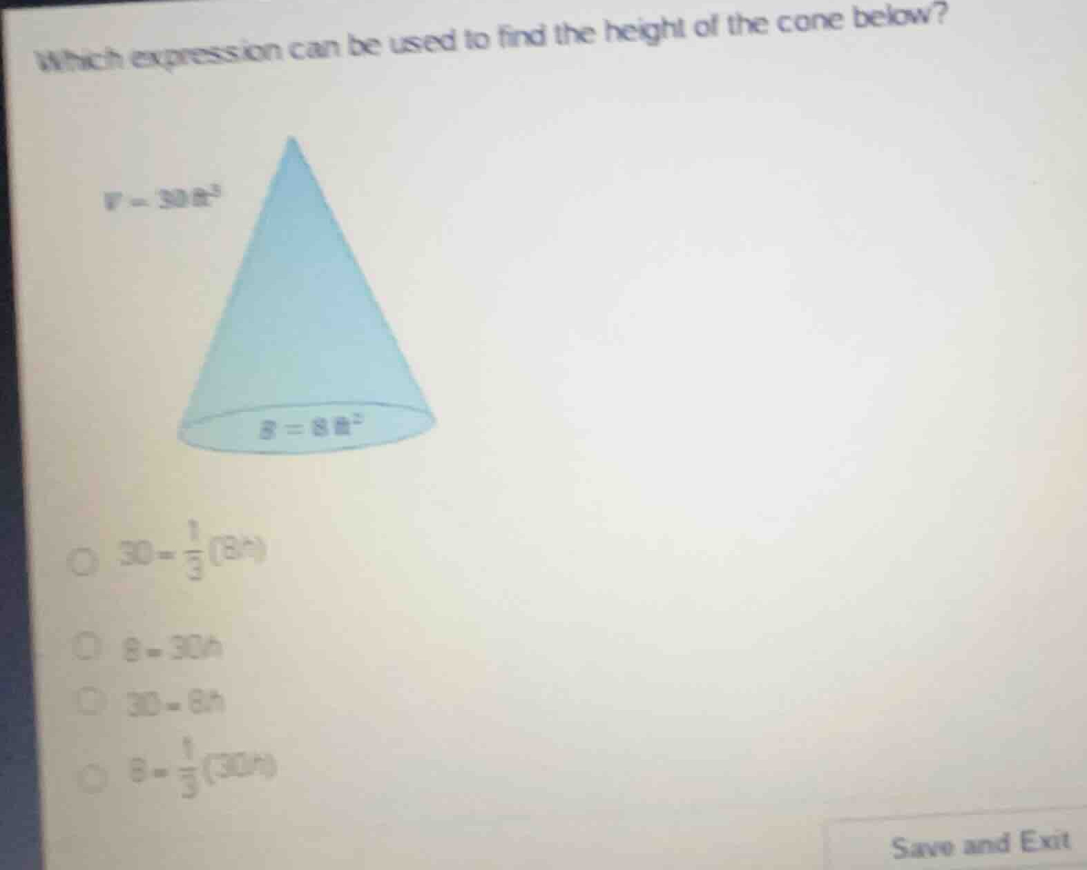 which expression can be used to find the height of the cone below? \\(v…