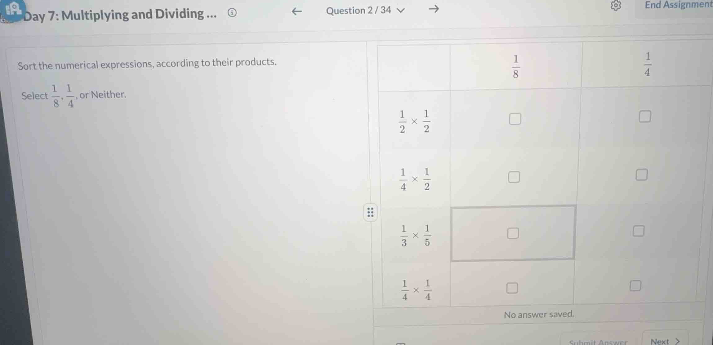 sort the numerical expressions, according to their products. select \\(…