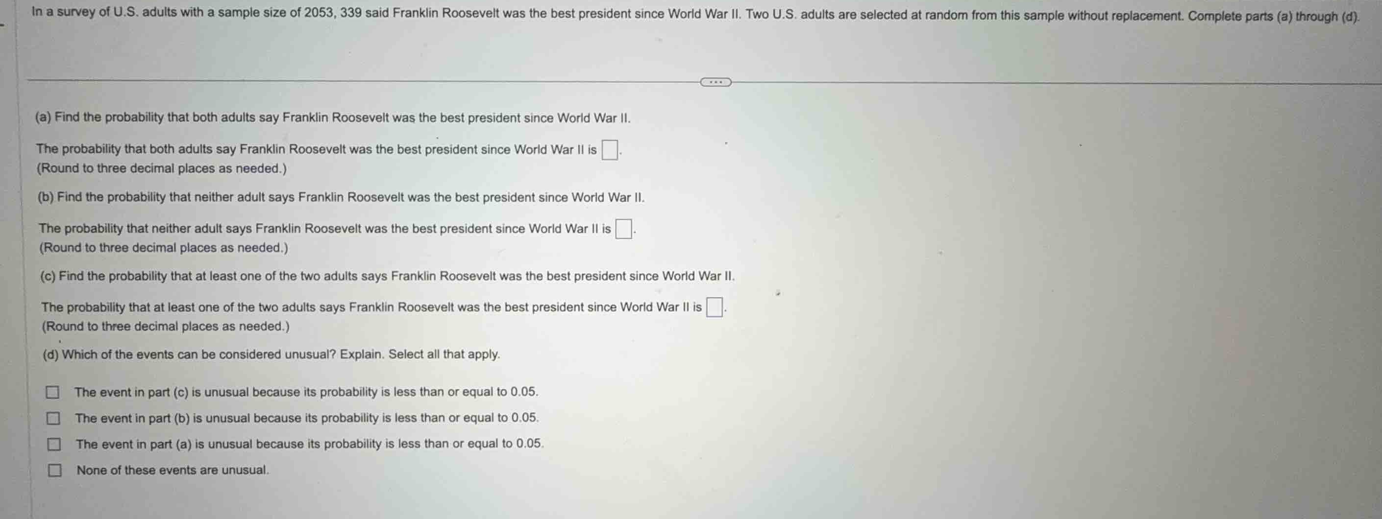 in a survey of u.s. adults with a sample size of 2053, 339 said frankli…
