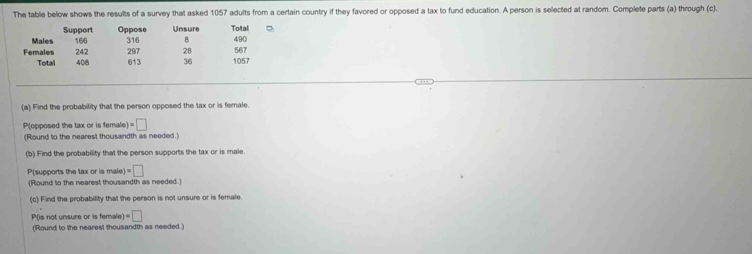 the table below shows the results of a survey that asked 1057 adults fr…