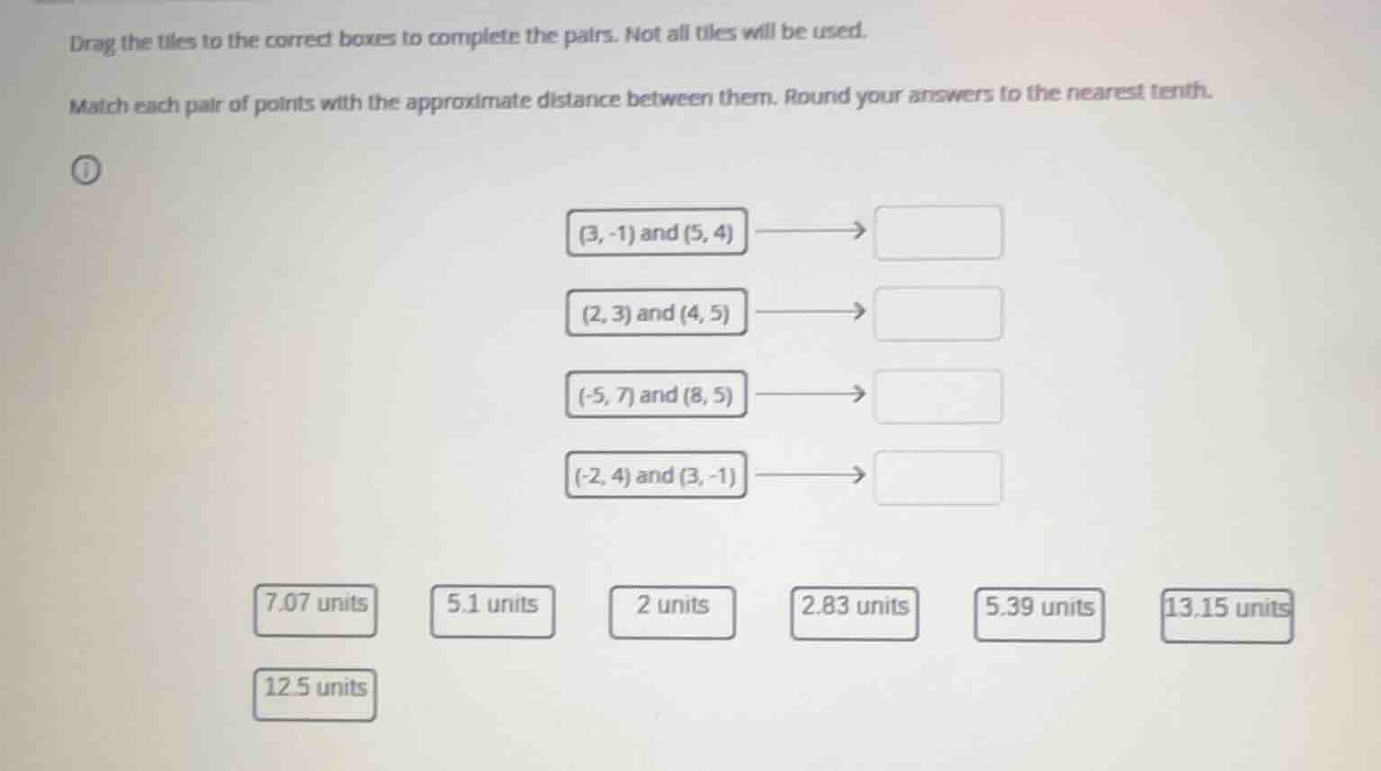 drag the tiles to the correct boxes to complete the pairs. not all tile…