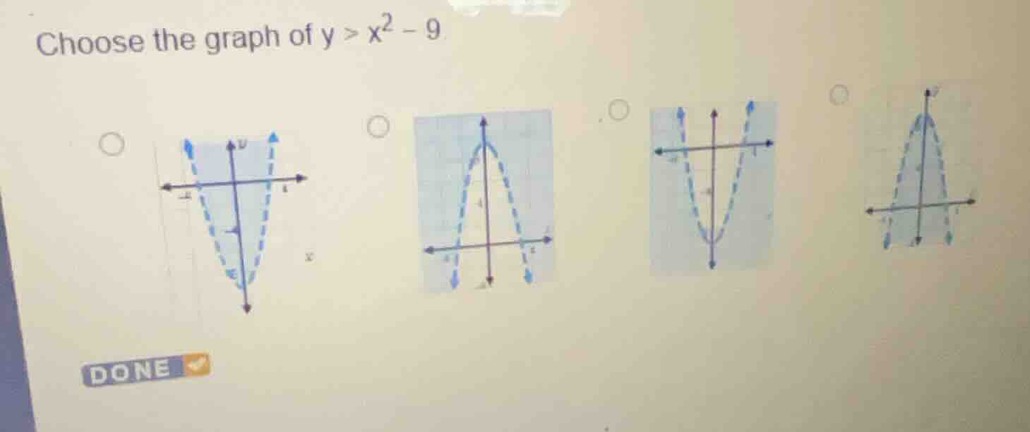 choose the graph of \\(y > x^2 - 9\\)
