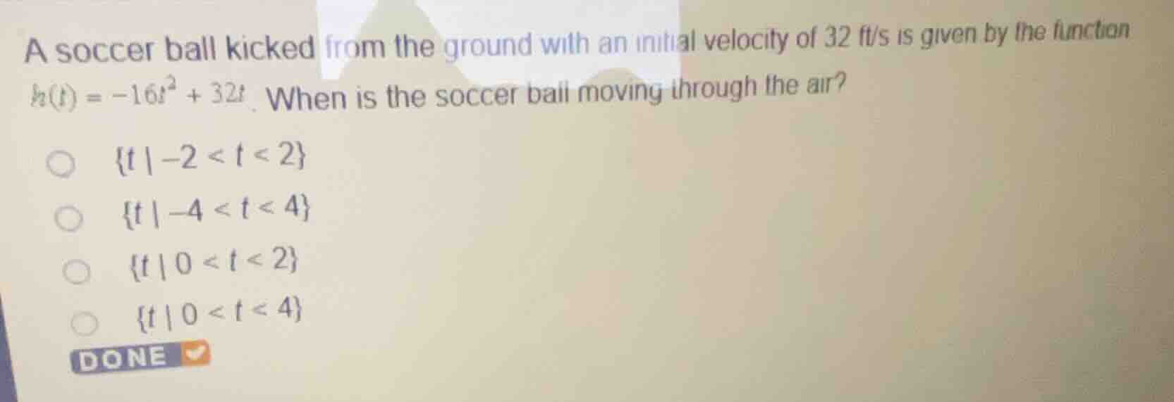a soccer ball kicked from the ground with an initial velocity of 32 ft/…