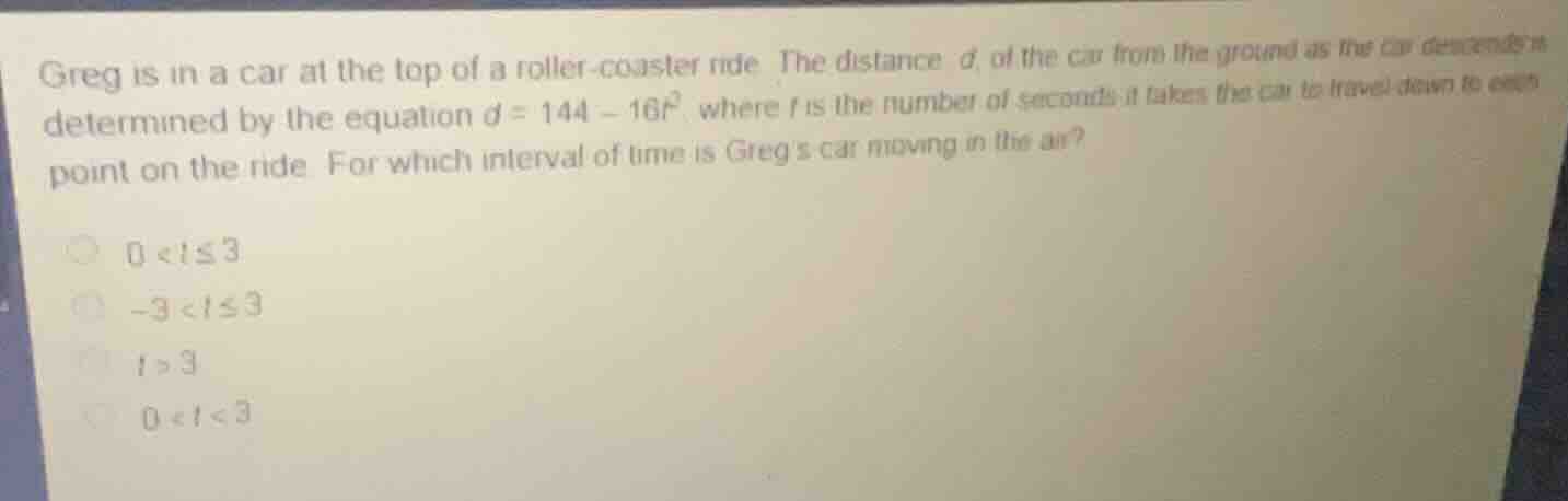 greg is in a car at the top of a roller-coaster ride. the distance \\(d…