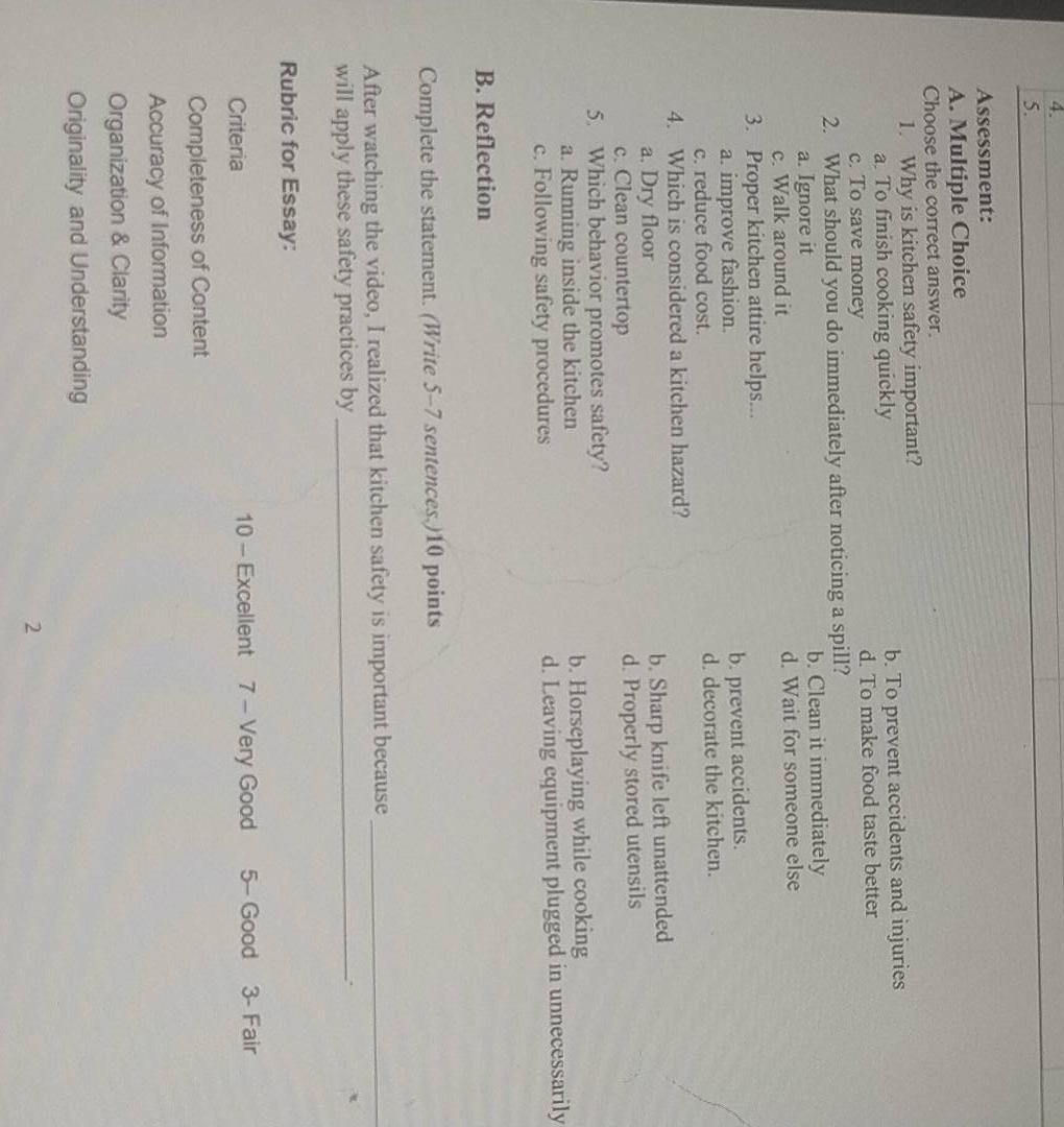 assessment: a. multiple choice choose the correct answer. 1. why is kit…
