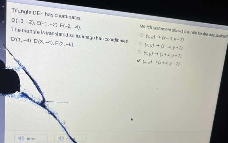 triangle def has coordinates \\(d(-3, -2)\\), \\(e(-1, -2)\\), \\(f(-2,…