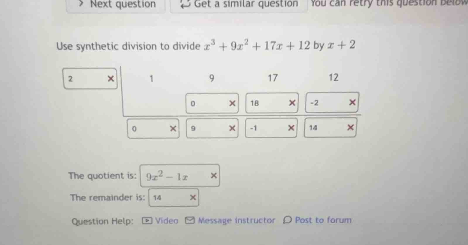 use synthetic division to divide (x^3 + 9x^2 + 17x + 12) by (x + 2) the…