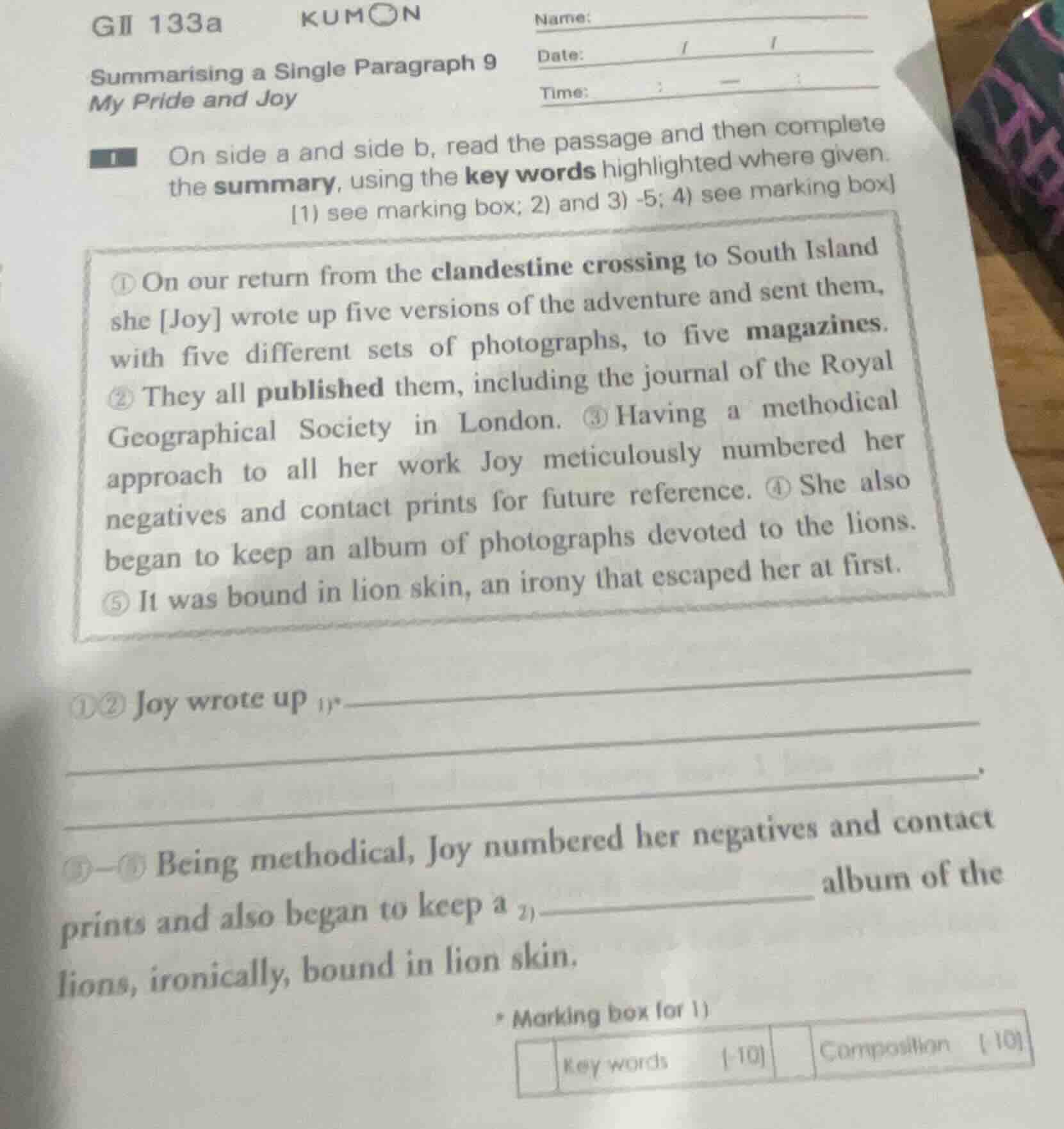 gii 133a kumon summarising a single paragraph 9 my pride and joy 1 on s…