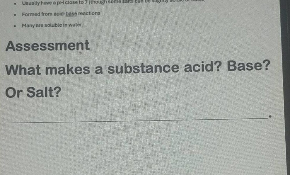 assessment what makes a substance acid? base? or salt?
