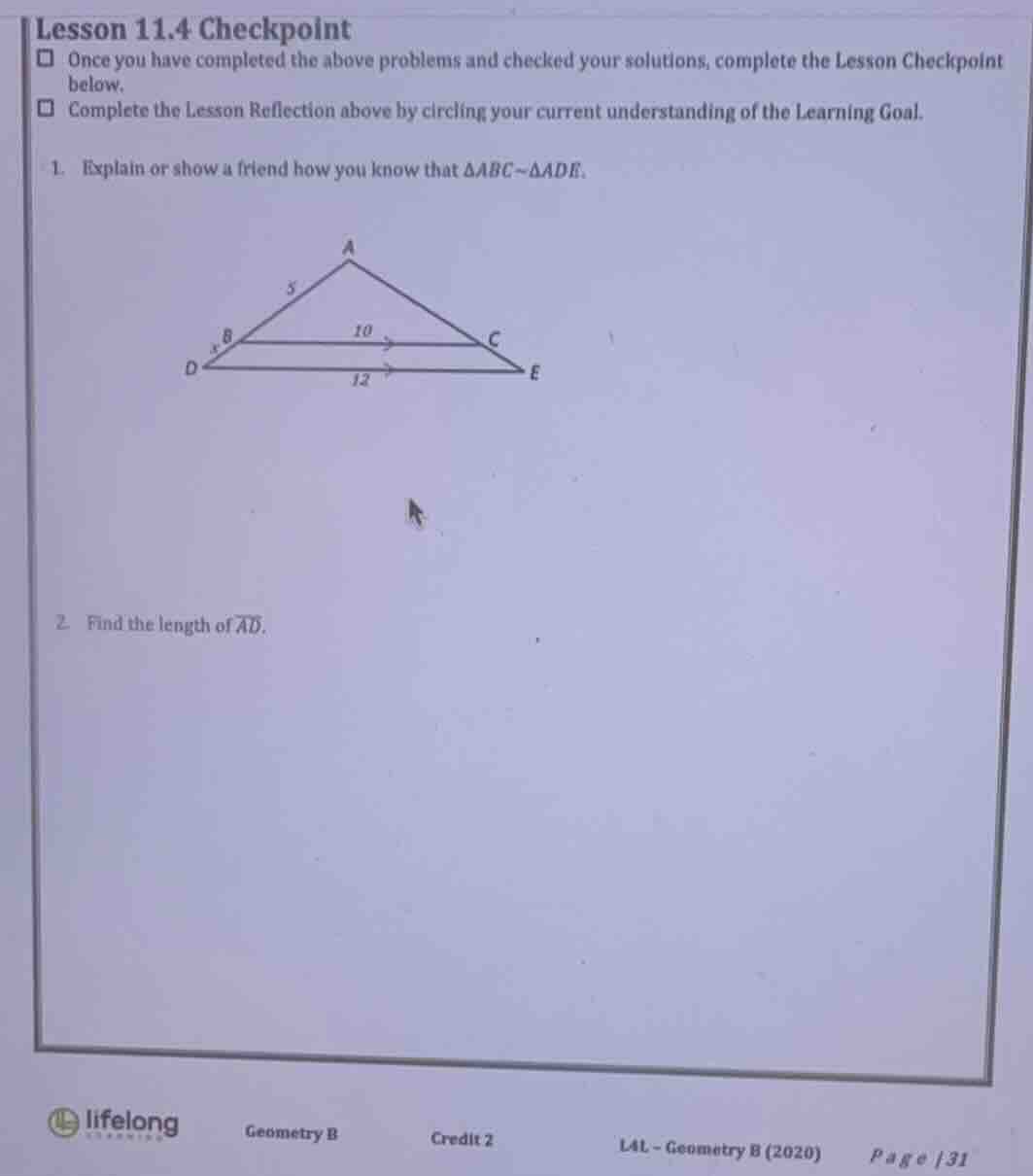 lesson 11.4 checkpoint once you have completed the above problems and c…