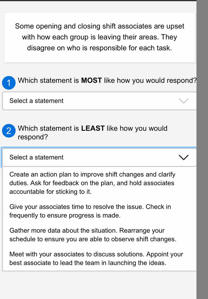 some opening and closing shift associates are upset with how each group…