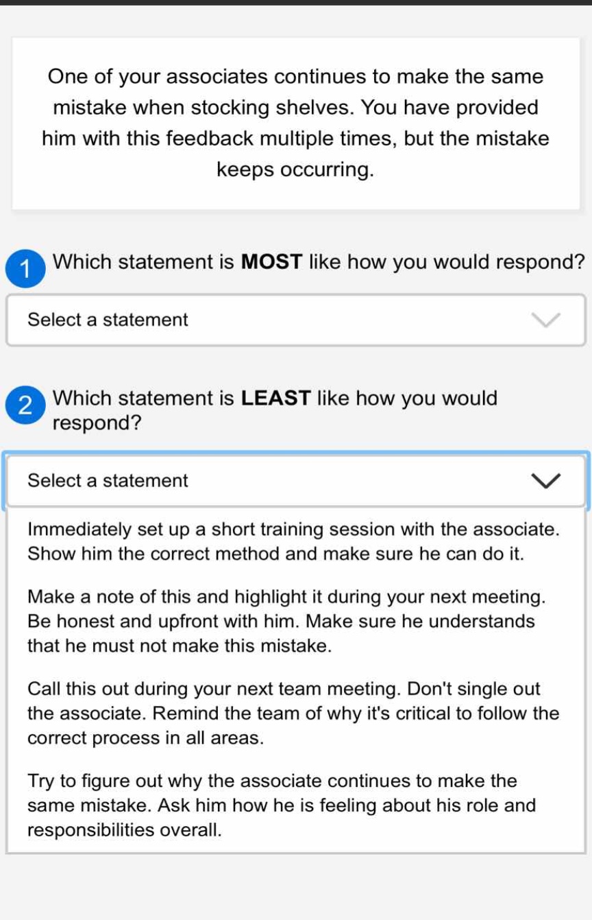 one of your associates continues to make the same mistake when stocking…