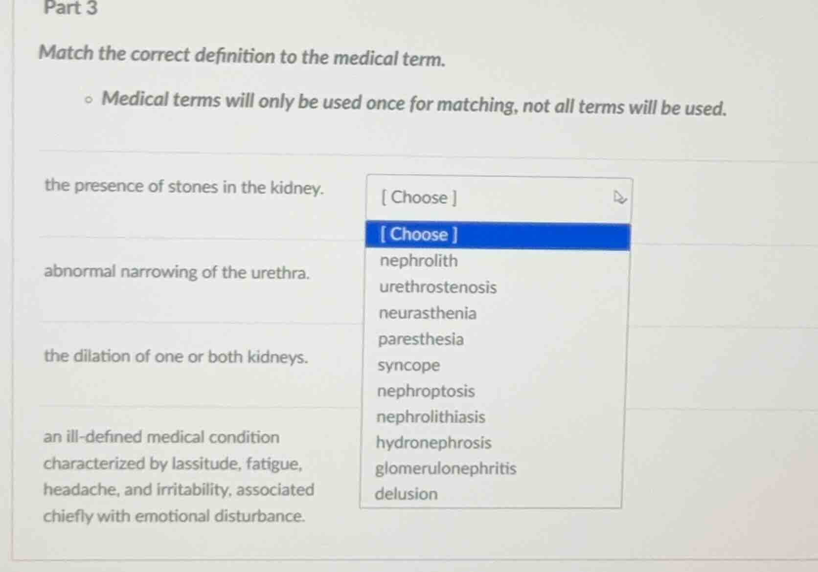 part 3 match the correct definition to the medical term. * medical term…
