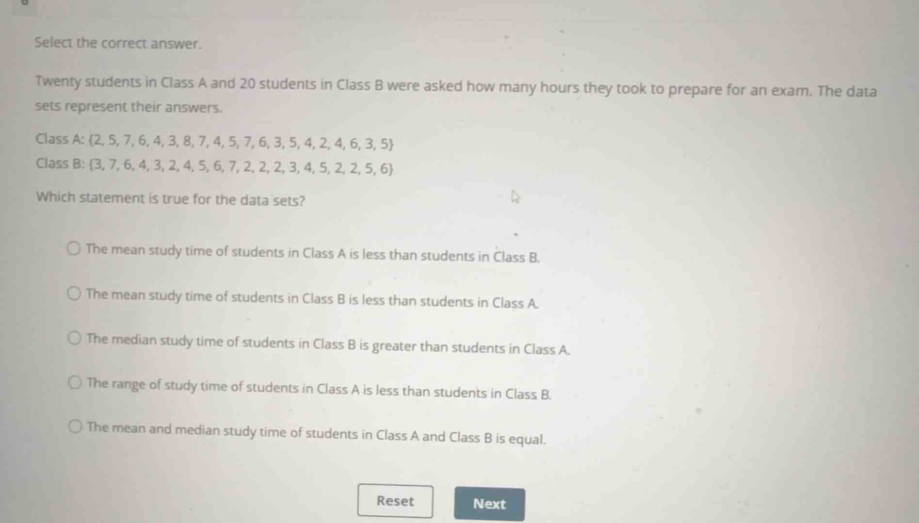 select the correct answer. twenty students in class a and 20 students i…