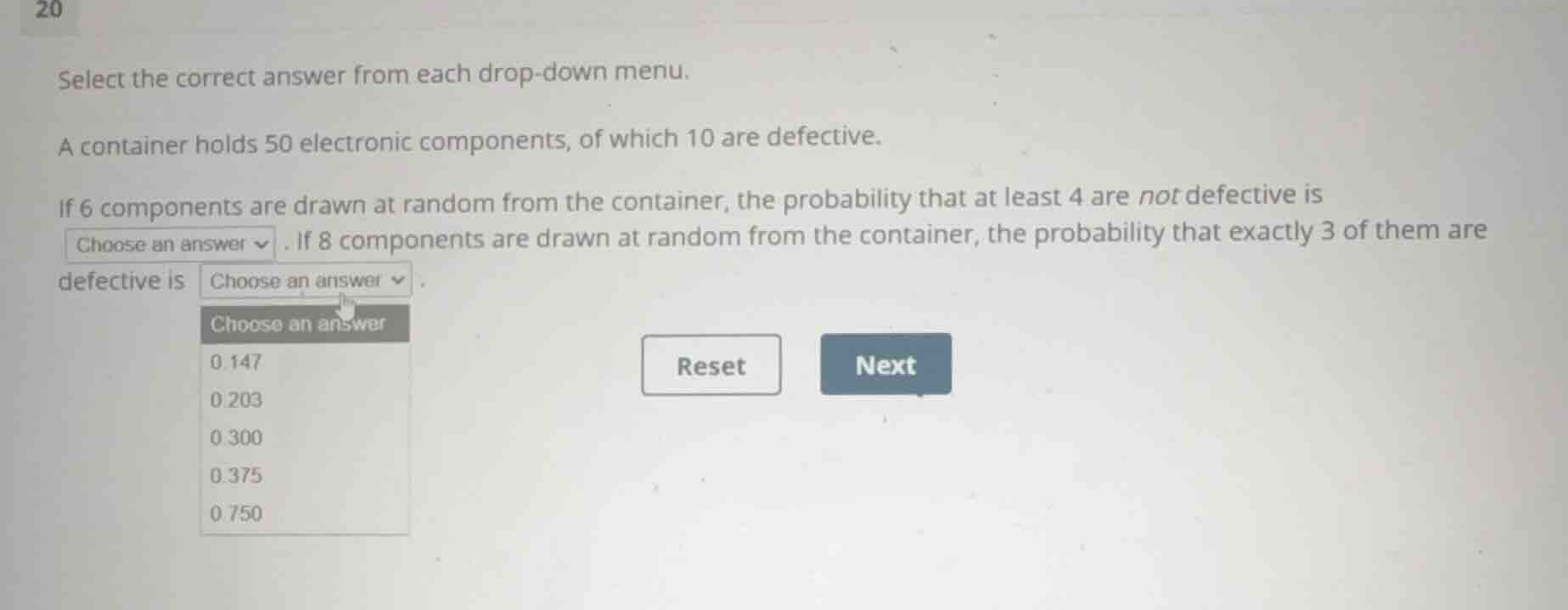 select the correct answer from each drop-down menu. a container holds 5…