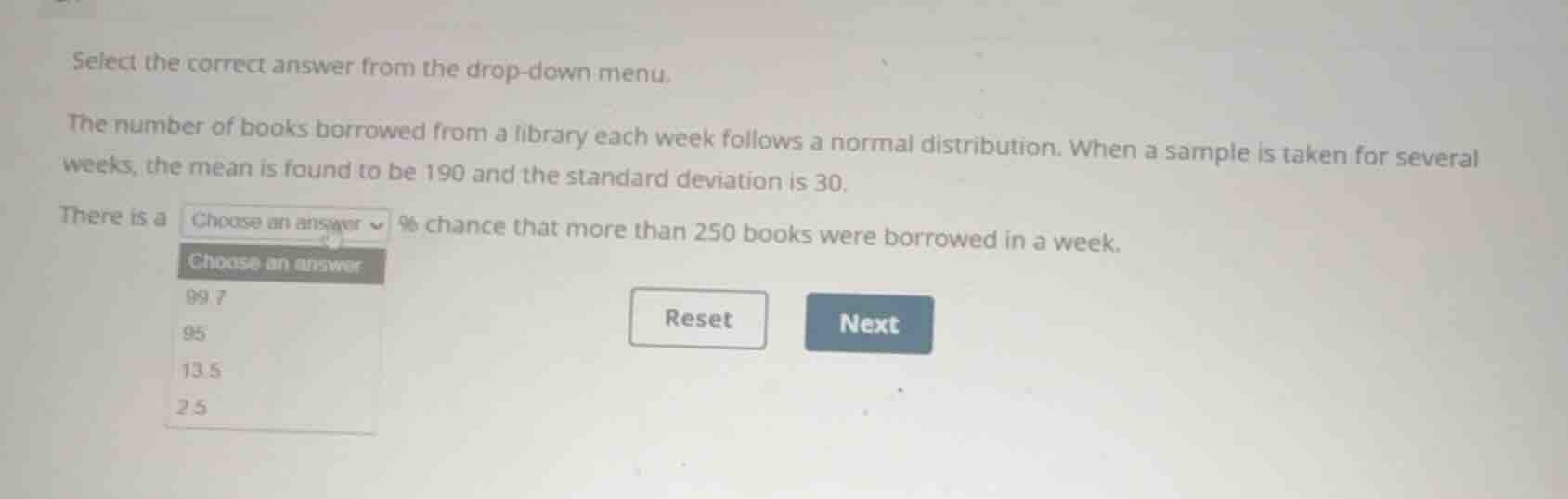 select the correct answer from the drop-down menu. the number of books …