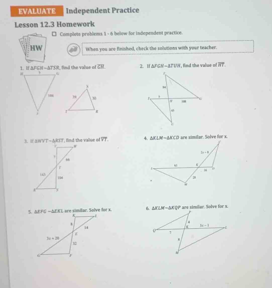 evaluate independent practice lesson 12.3 homework complete problems 1-…