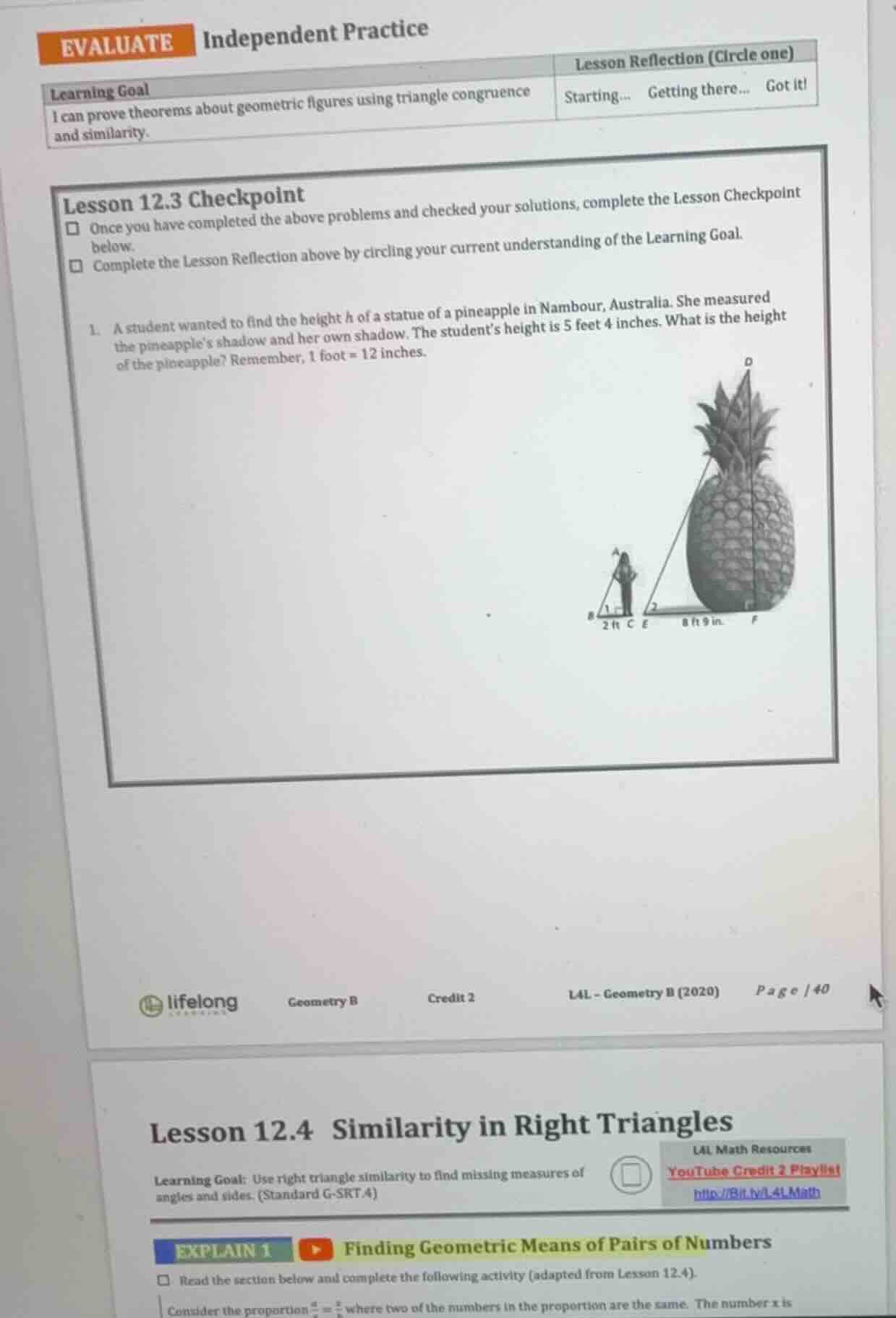 lesson 12.3 checkpoint 1. a student wanted to find the height \\(h\\) o…