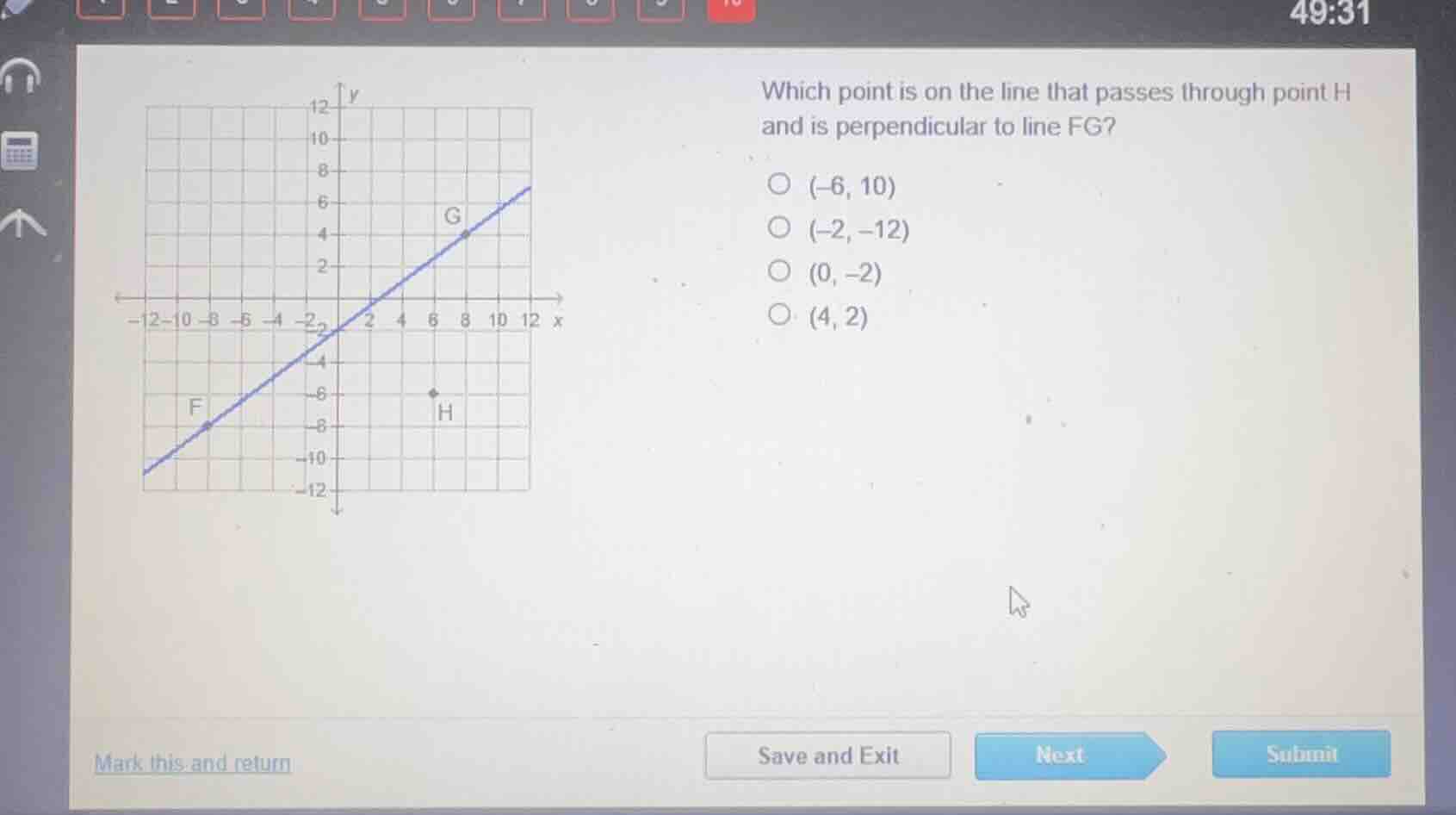 which point is on the line that passes through point h and is perpendic…