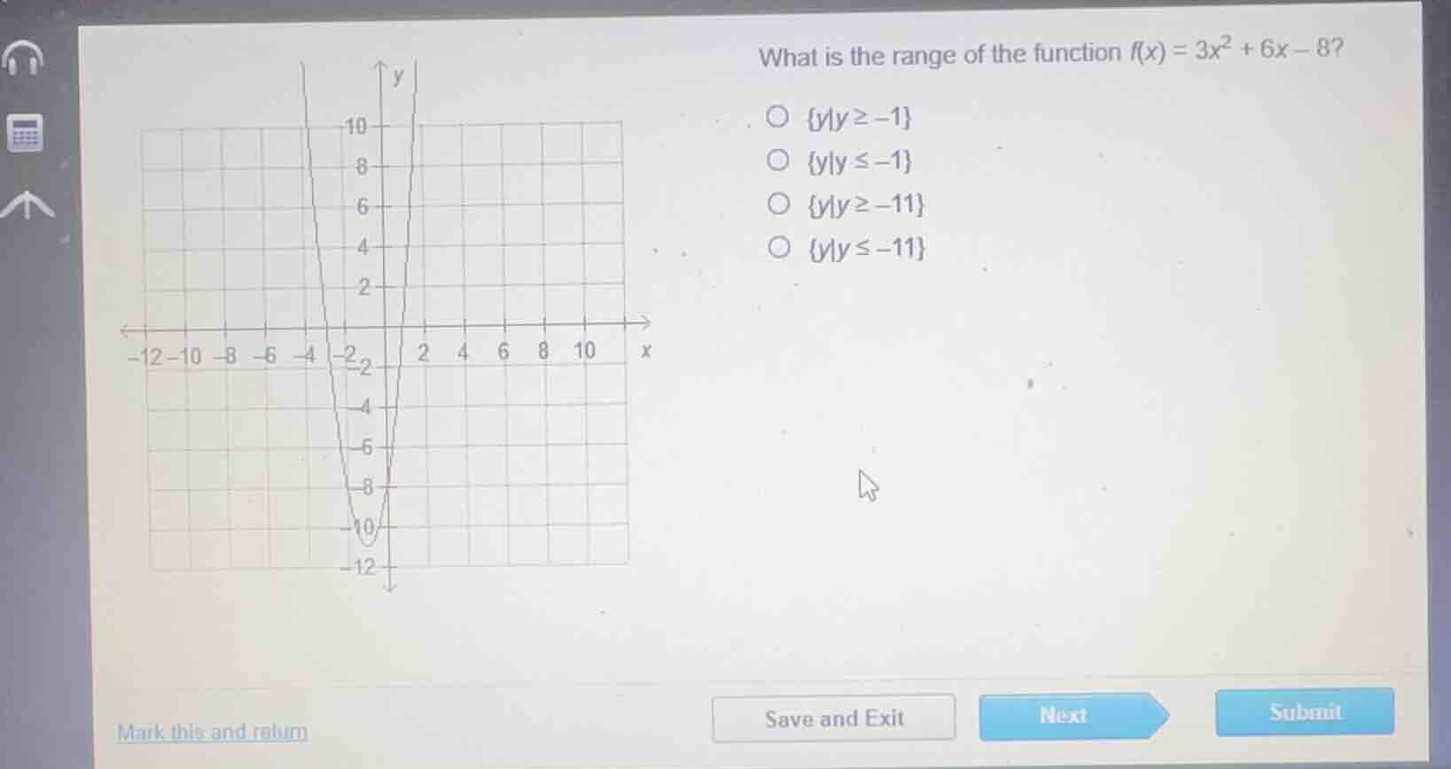 what is the range of the function \\(f(x) = 3x^2 + 6x - 8\\)? \\(\\bigc…