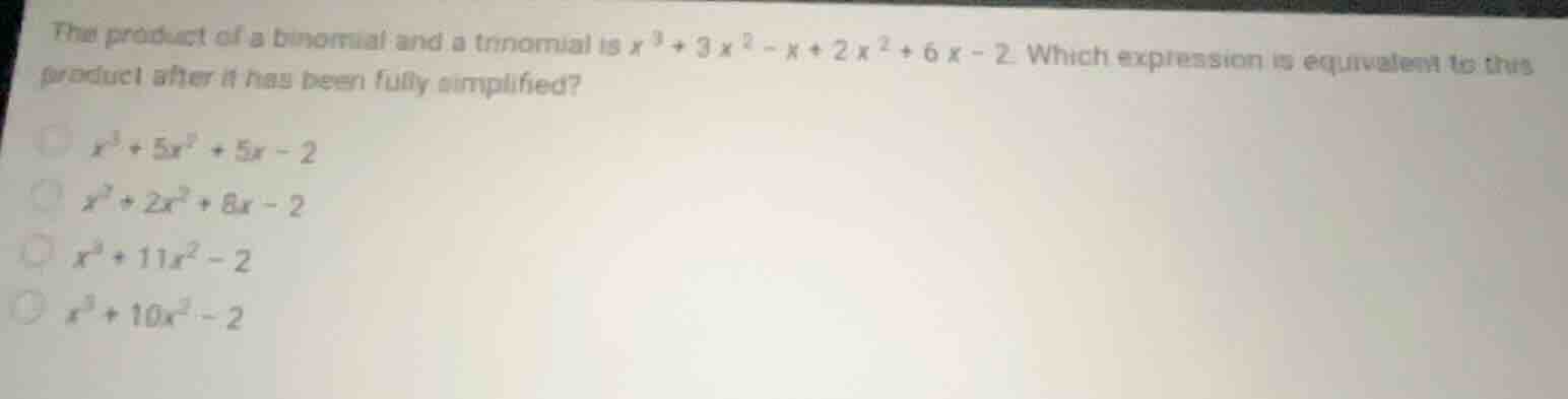 the product of a binomial and a trinomial is \\(x^3 + 3x^2 - x + 2x^2 +…