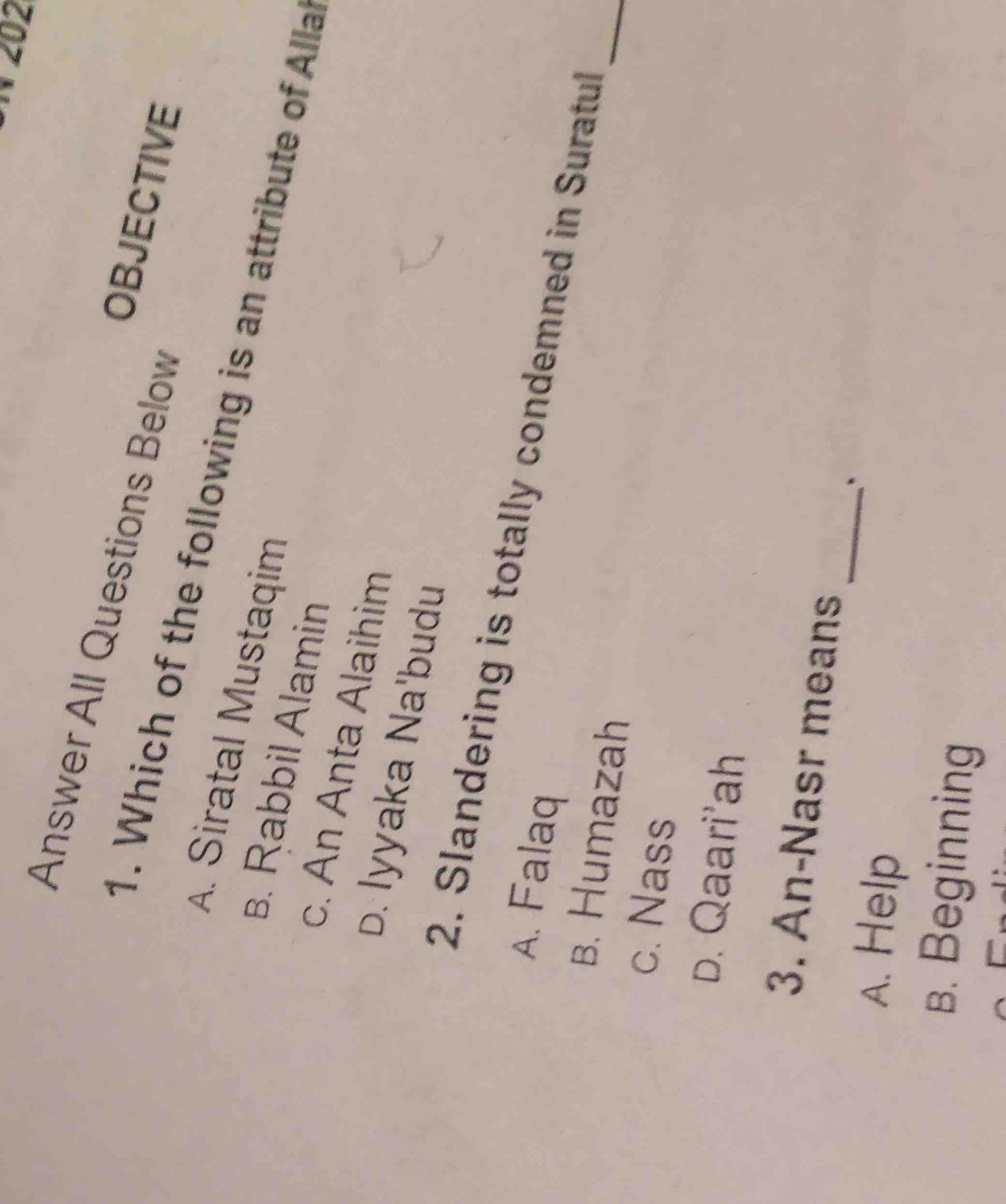 objective answer all questions below 1. which of the following is an at…