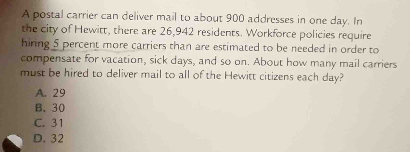 a postal carrier can deliver mail to about 900 addresses in one day. in…